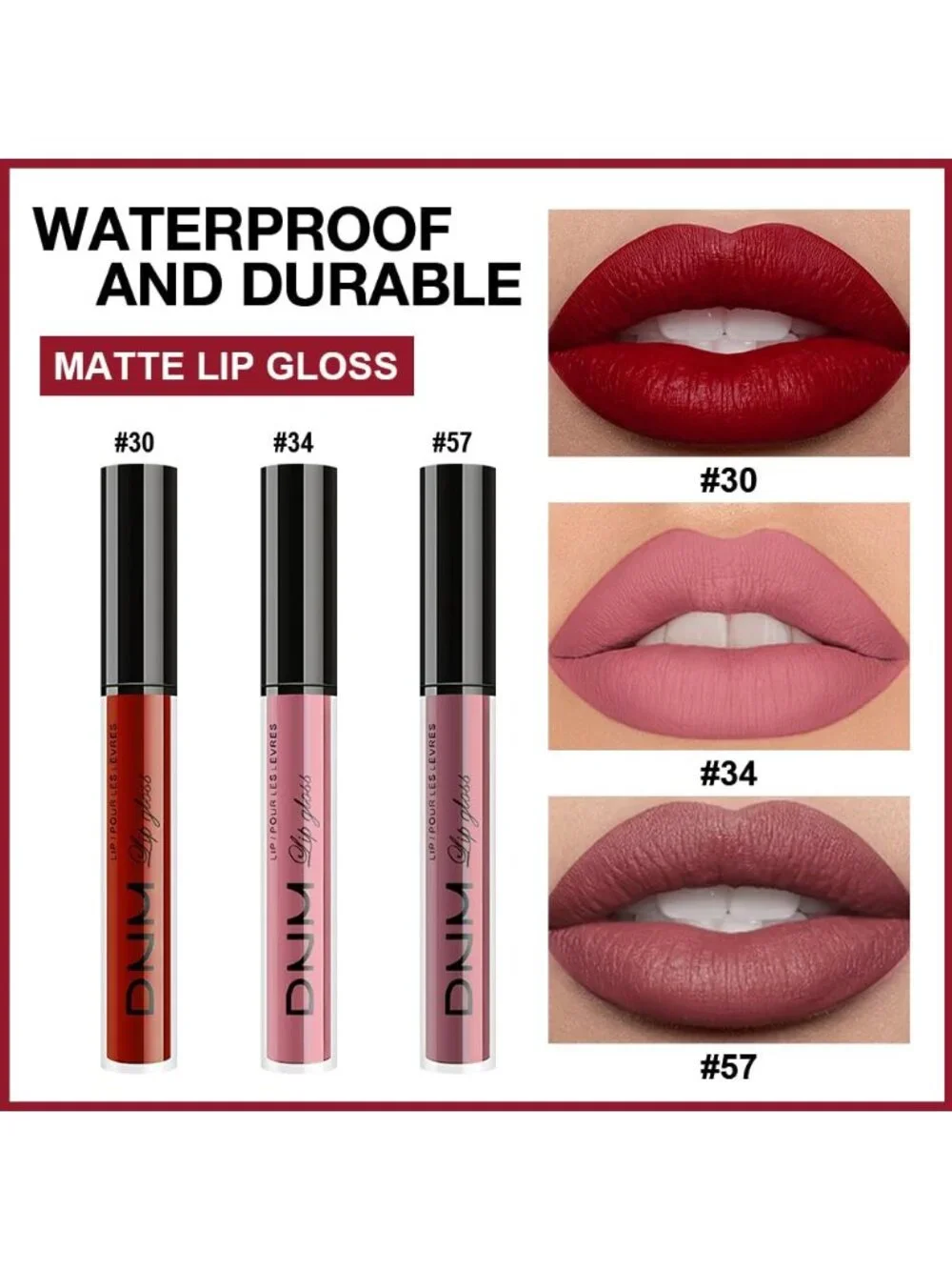 Set34-Dark Red & Mauve & Maroon 3pcs Matte Liquid Lipstick Lip Gloss Kit